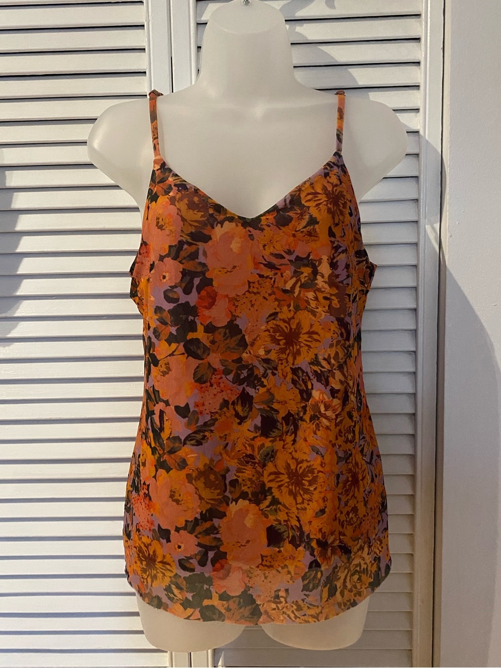 Orange Floral V-Neck Spaghetti-Strap Cami